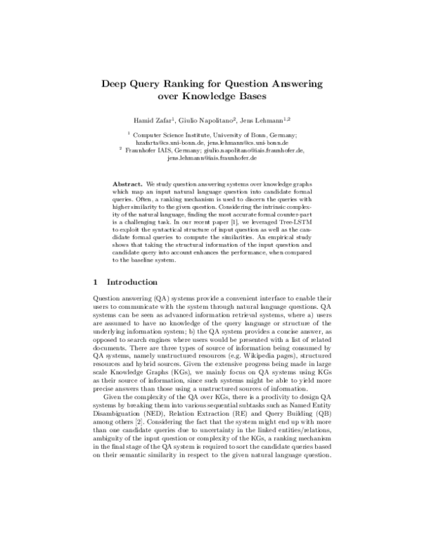 (PDF) Deep Query Ranking for Question Answering over Knowledge Bases