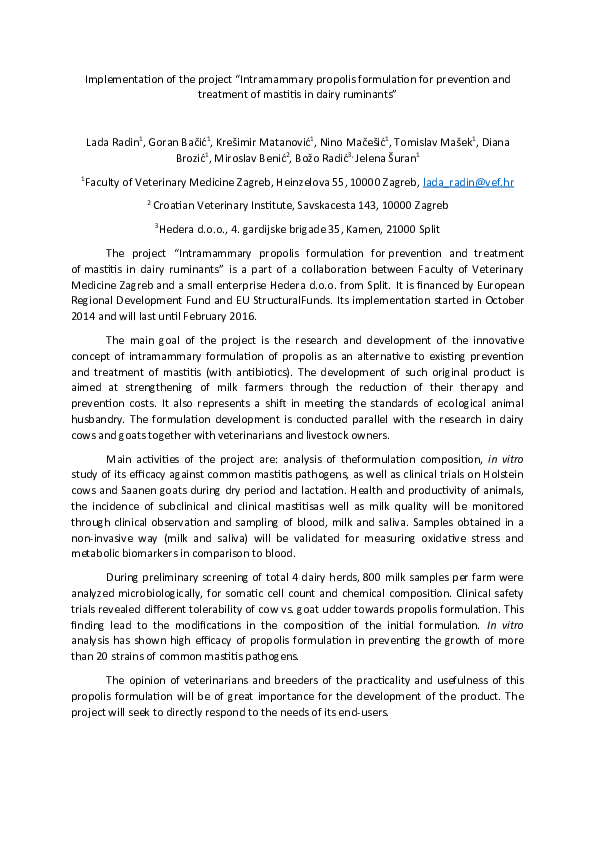(DOC) Implementation of the project “Intramammary propolis formulation ...