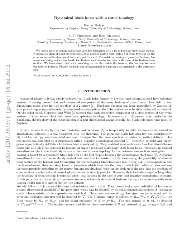 (PDF) Dynamical black holes with a torus topology