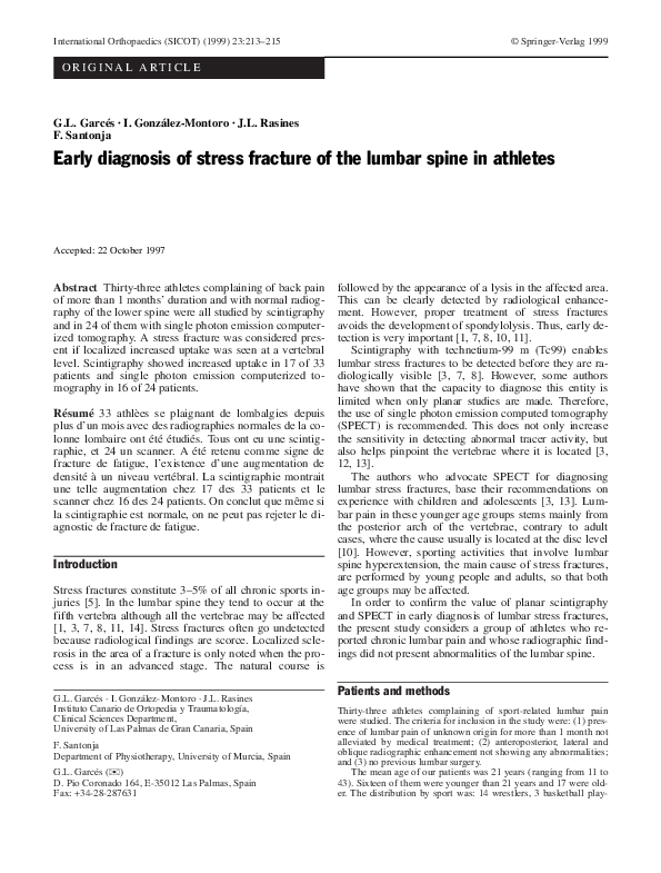(PDF) Early diagnosis of stress fracture of the lumbar spine in