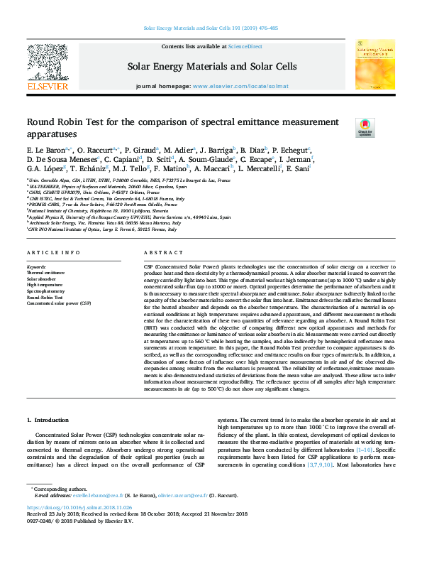 (PDF) Round Robin Test for the comparison of spectral emittance ...