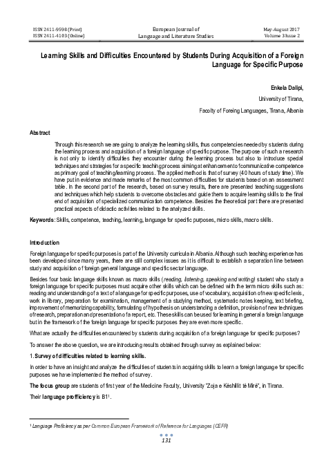 (PDF) Learning Skills and Difficulties Encountered by Students During ...
