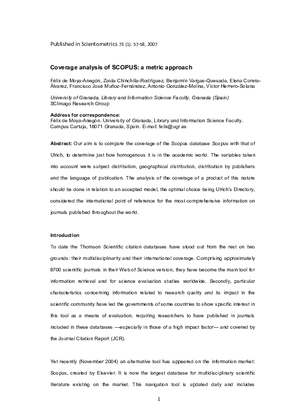 (PDF) Coverage analysis of Scopus: A journal metric approach