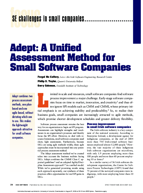 (PDF) Adept: A Unified Assessment Method for Small Software Companies