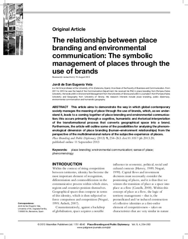 (PDF) The relationship between place branding and environmental ...