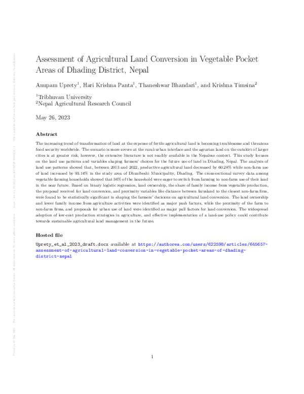 (PDF) Assessment of Agricultural Land Conversion in Vegetable Pocket ...