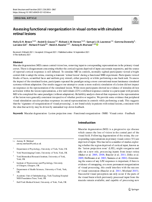 (PDF) Assessing functional reorganization in visual cortex with ...