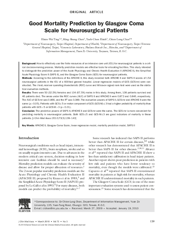 (PDF) Good Mortality Prediction by Glasgow Coma Scale for Neurosurgical ...