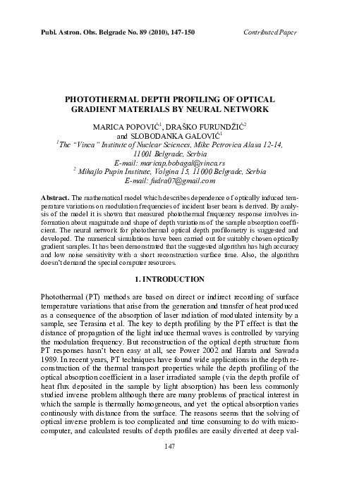 (PDF) Photothermal Depth Profiling Of Optical Gradient Materials By ...