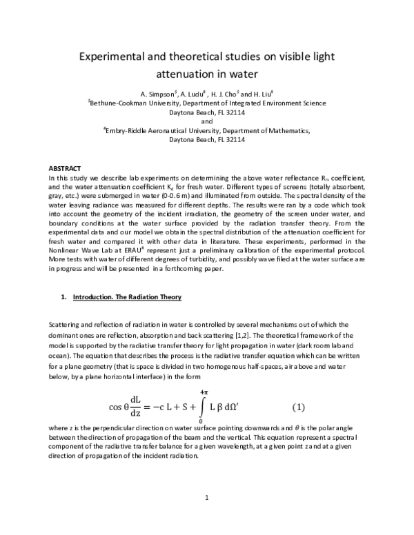 (PDF) Experimental and theoretical studies on visible light attenuation ...