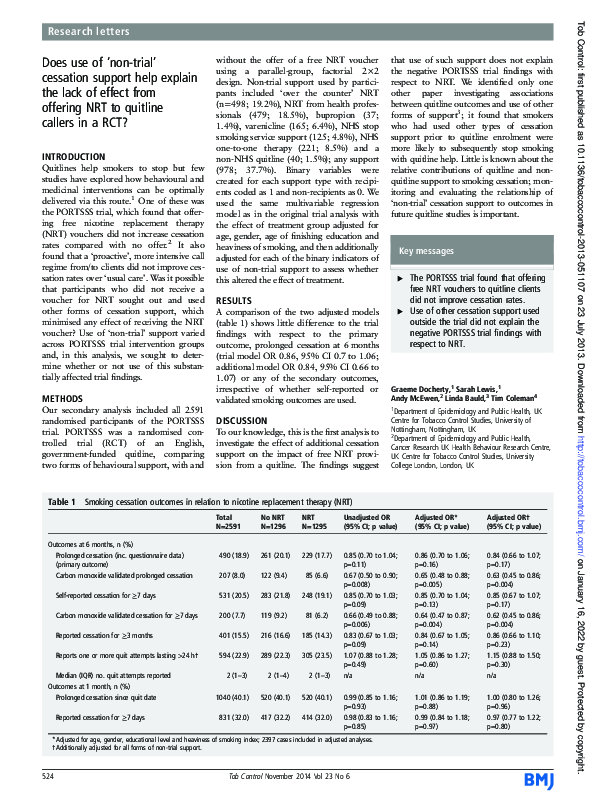 (PDF) Does use of ‘non-trial’ cessation support help explain the lack ...