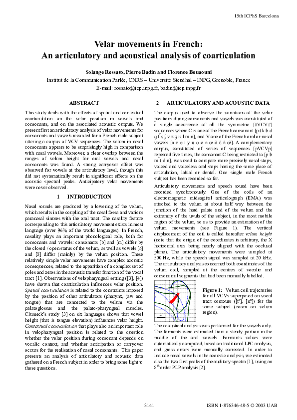 (PDF) Velar movements i An articulatory and acoustical an