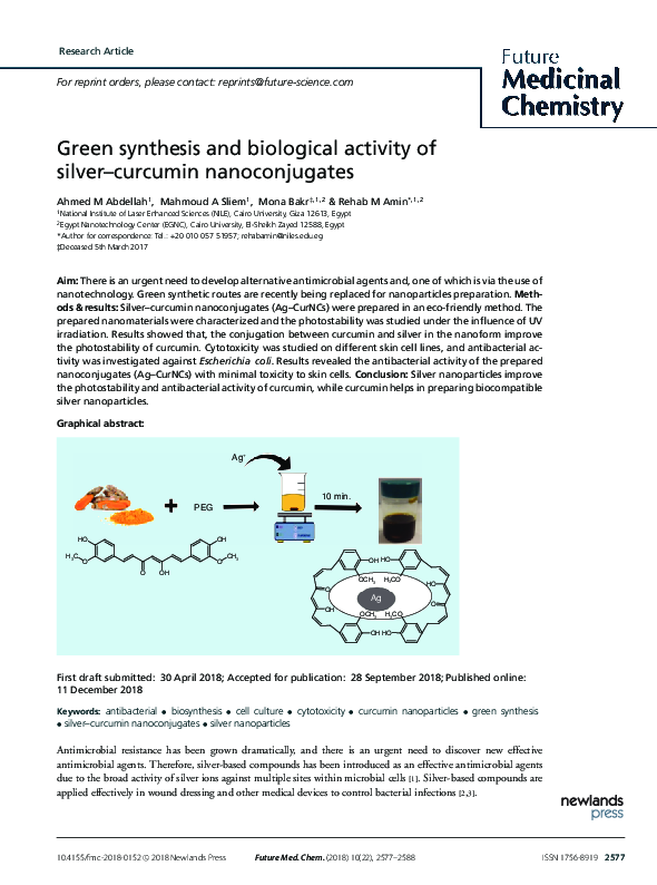 (PDF) Green synthesis and biological activity of silver–curcumin ...