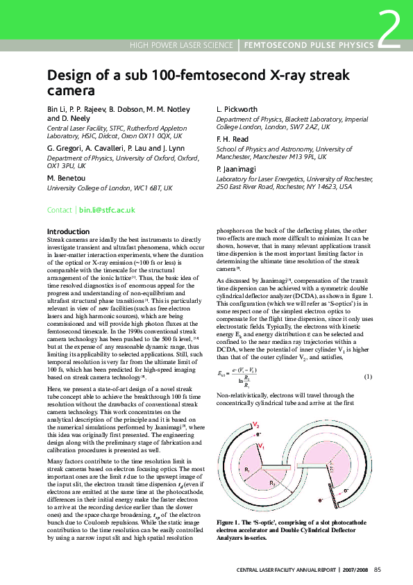 (PDF) Design of a Sub 100-Femtosecond X-Ray Streak Camera
