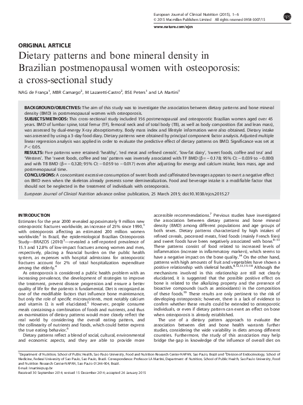 (PDF) Dietary patterns and bone mineral density in Brazilian ...