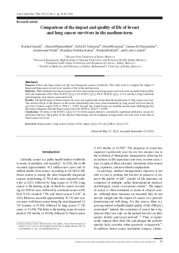 (PDF) Comparison of the impact and quality of life of breast and lung ...