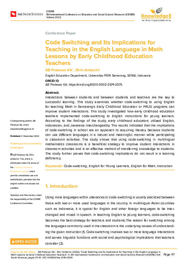 (PDF) Code Switching and Its Implications for Teaching in the English ...