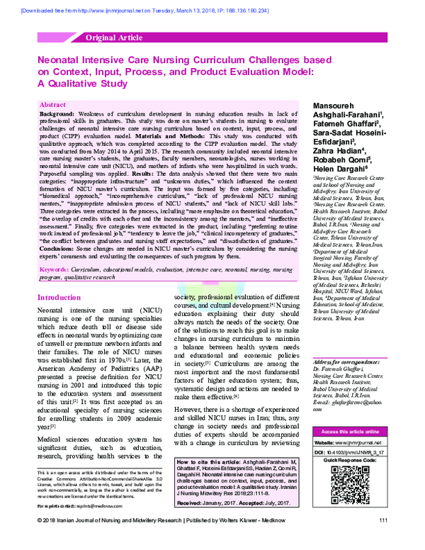 (PDF) Neonatal Intensive Care Nursing Curriculum Challenges based on ...