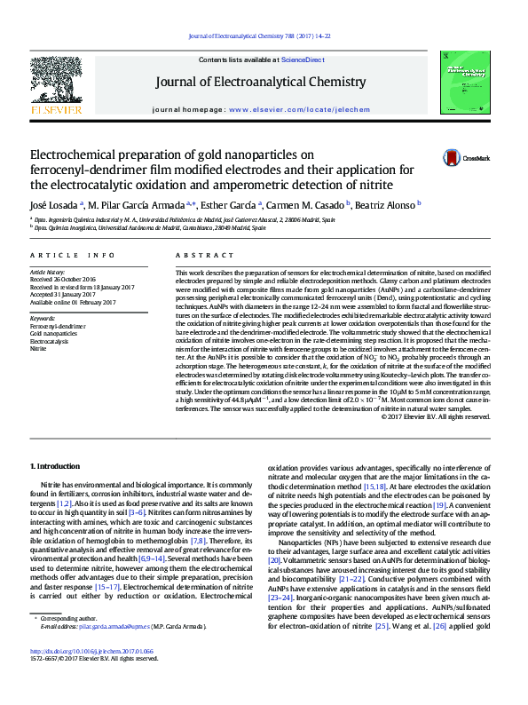 (PDF) Electrochemical preparation of gold nanoparticles on ferrocenyl ...