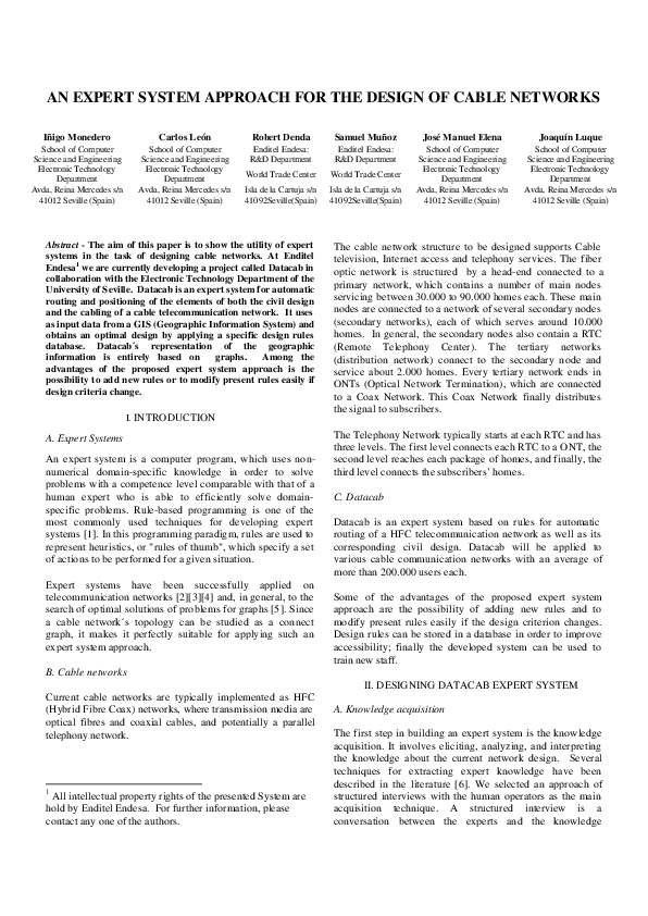 (PDF) An expert system approach for the design of cable networks