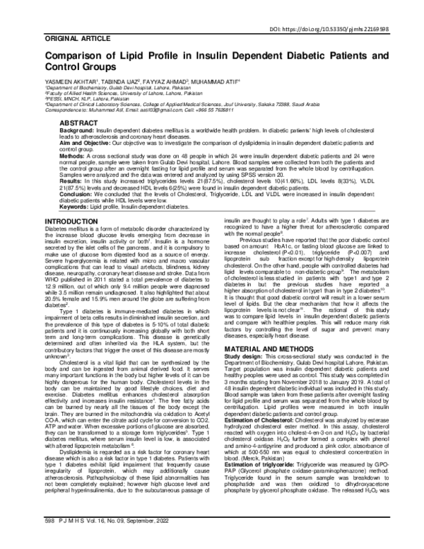 (PDF) Comparison of Lipid Profile in Insulin Dependent Diabetic ...