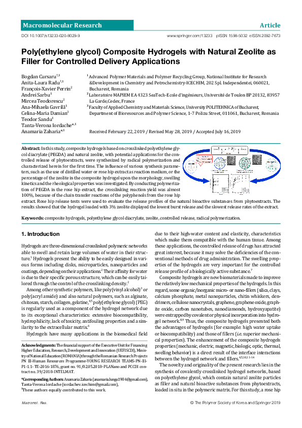 (PDF) Poly(ethylene glycol) Composite Hydrogels with Natural Zeolite as ...