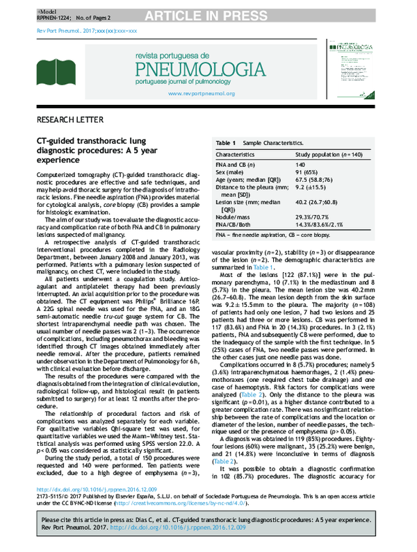 (PDF) CT-guided transthoracic lung diagnostic procedures: A 5 year ...