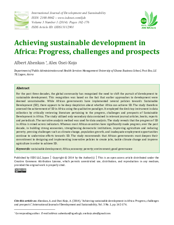 (PDF) Achieving sustainable development in Africa: Progress, challenges ...