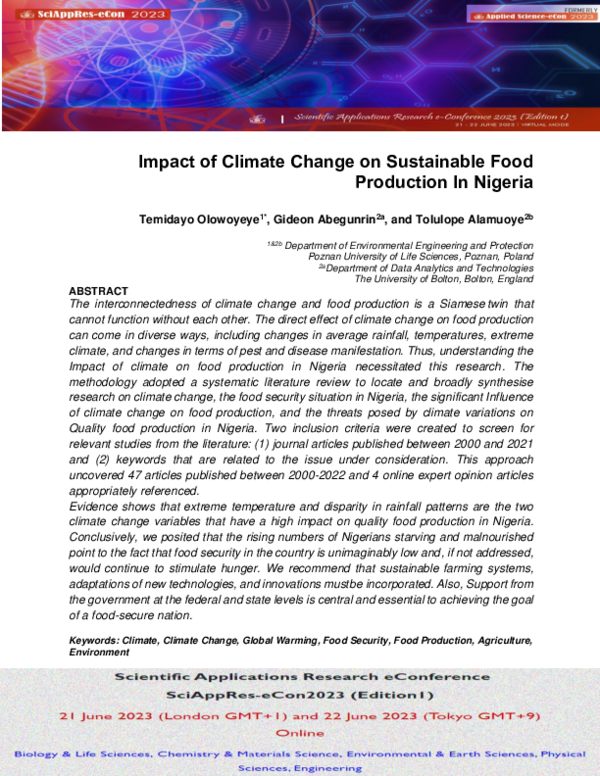 (PDF) Impact of Climate Change on Sustainable Food Production In