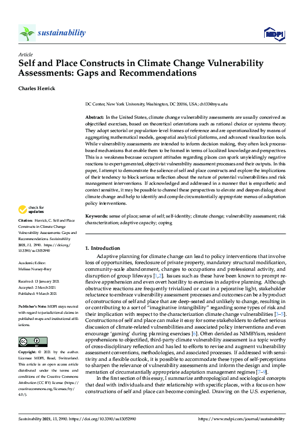 (PDF) Self and Place Constructs in Climate Change Vulnerability ...