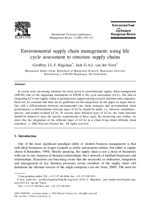 (PDF) Environmental supply chain management: using life cycle ...