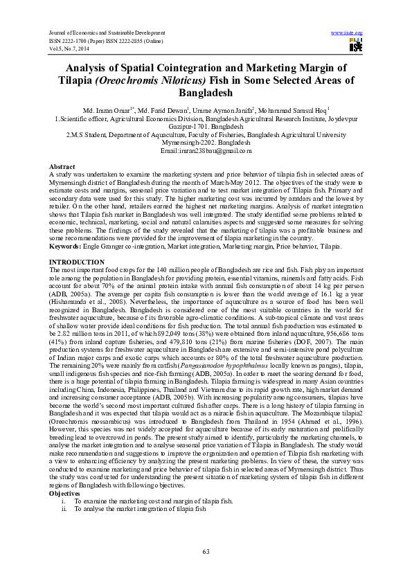 (PDF) Analysis of Spatial Cointegration and Marketing Margin of Tilapia ...
