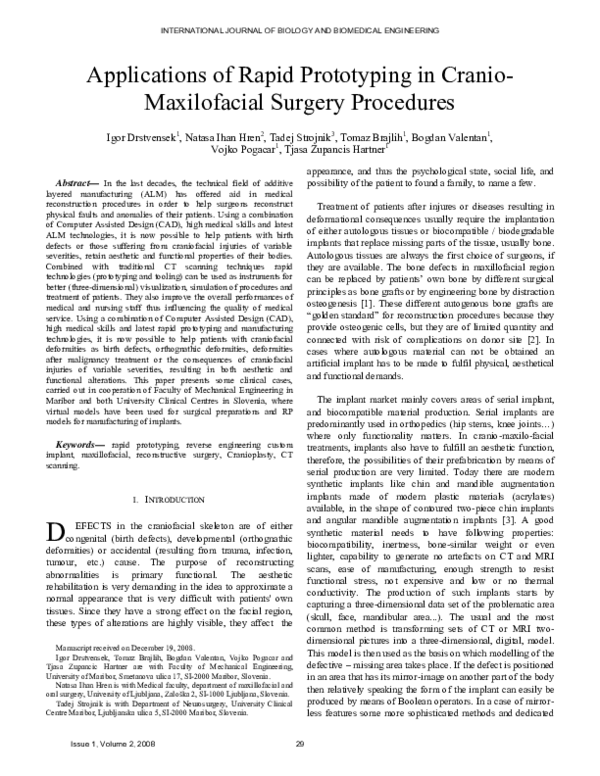 (PDF) Applications of Rapid Prototyping in Cranio- Maxilofacial Surgery ...