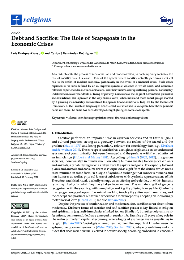 (PDF) Debt and Sacrifice: The Role of Scapegoats in the Economic Crises