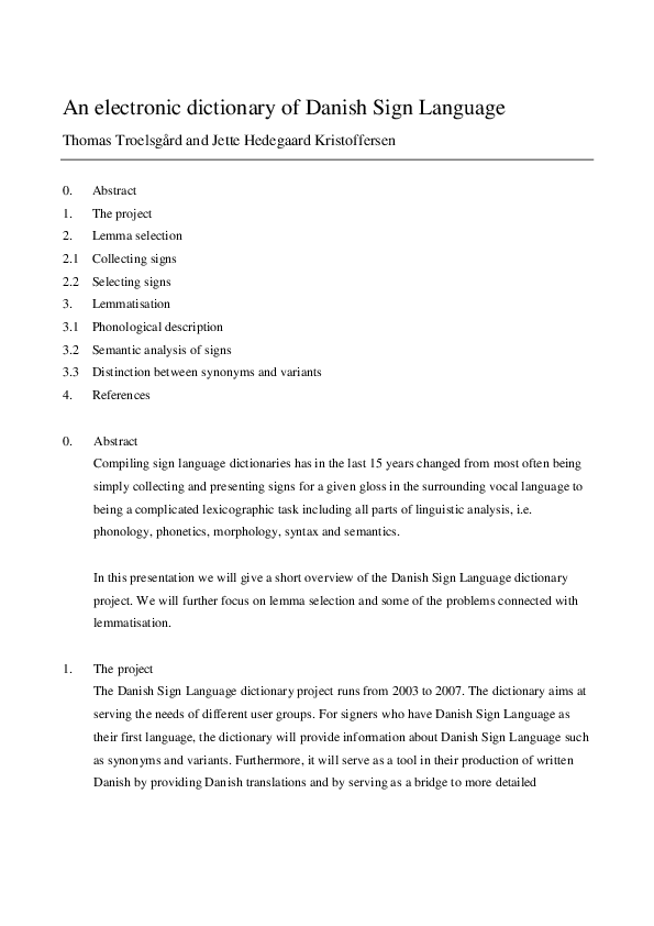 (PDF) An electronic dictionary of Danish Sign Language