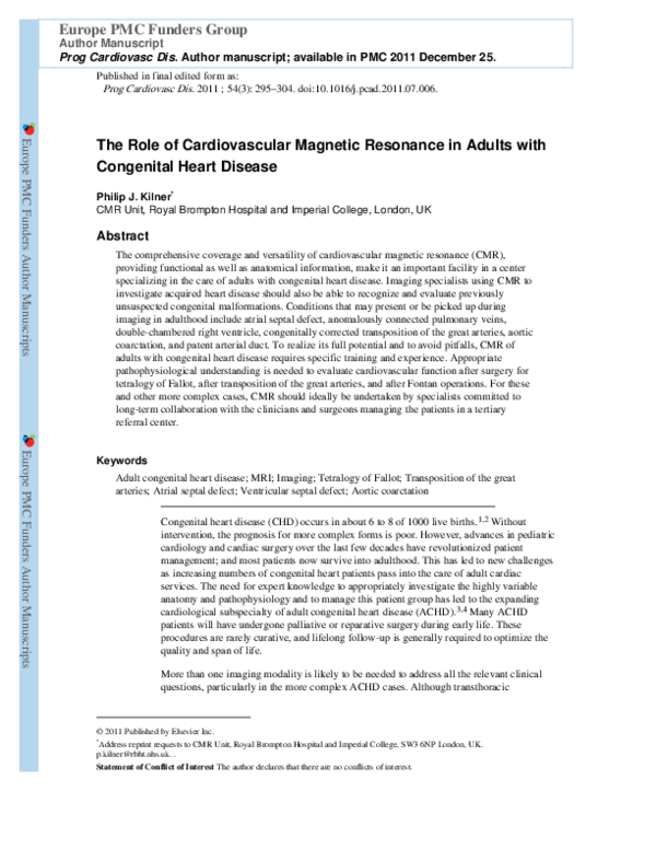 (PDF) The Role of Cardiovascular Magnetic Resonance in Adults with ...