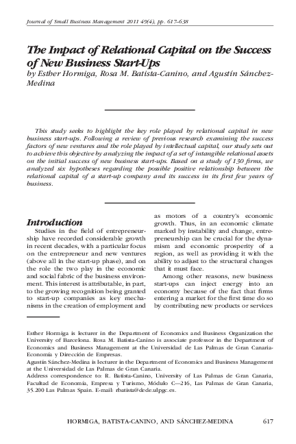 (PDF) The Impact of Relational Capital on the Success of New Business ...