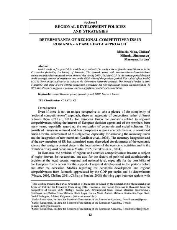(PDF) Determinants of regional competitiveness in Romania- a panel data ...