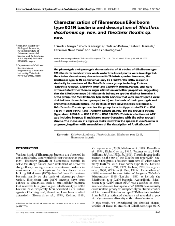 (PDF) Characterization of filamentous Eikelboom type 021N bacteria and ...