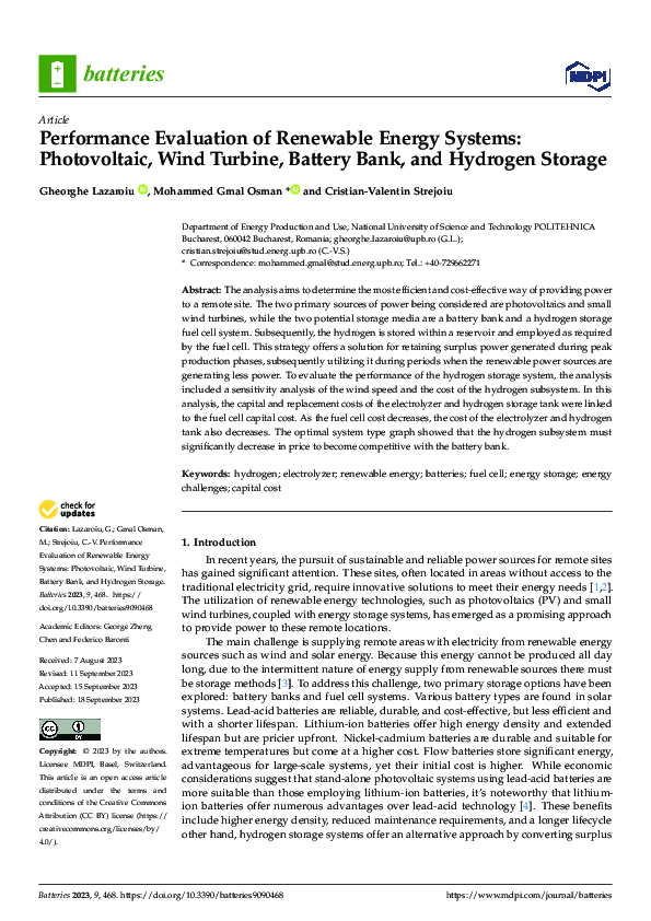 (PDF) Performance Evaluation of Renewable Energy Systems Photovoltaic