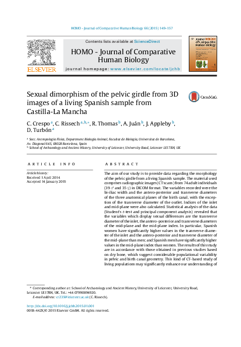 (PDF) Sexual dimorphism of the pelvic girdle from 3D images of a living ...