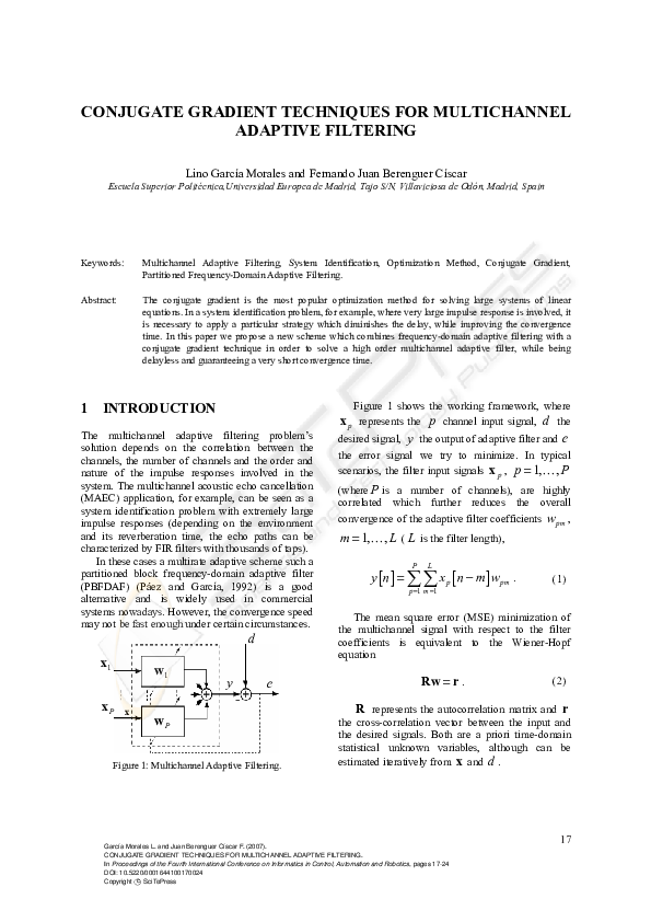 (PDF) Conjugate Gradient Techniques for Multichannel Adaptive Filtering