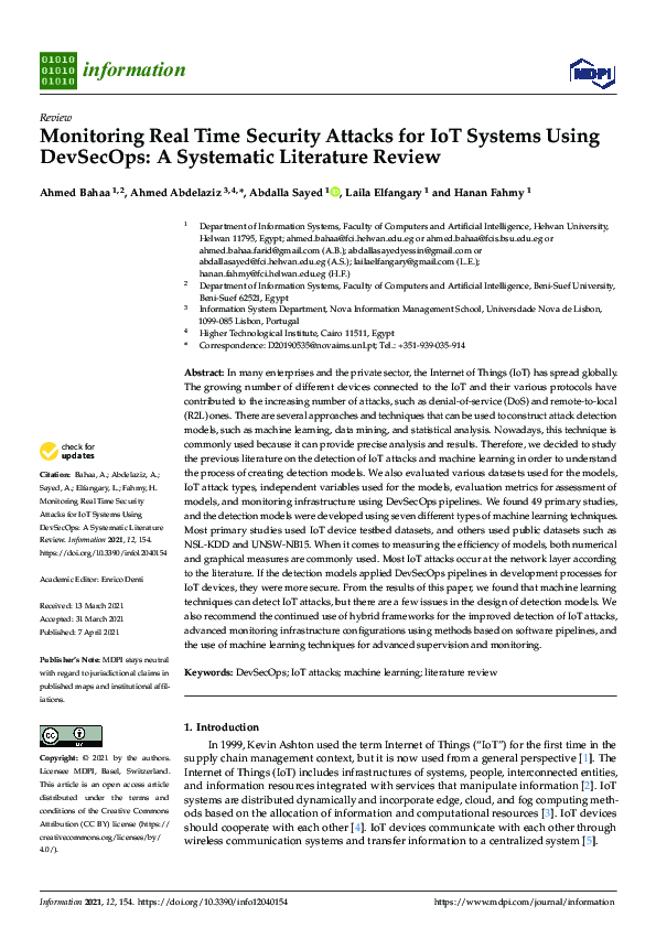 (PDF) Monitoring Real Time Security Attacks for IoT Systems Using ...