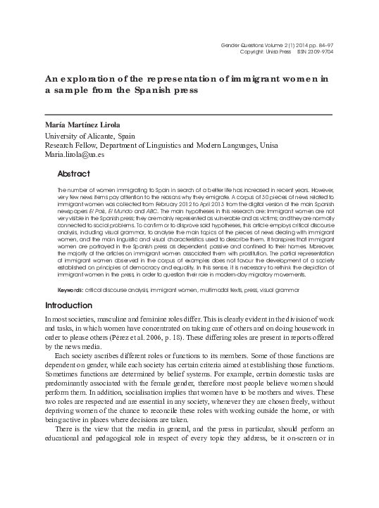 (PDF) An Exploration of the Representation of Immigrant Women in a ...