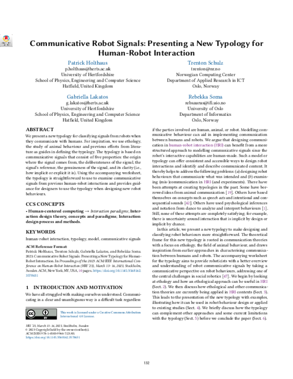 (PDF) Communicative Robot Signals: Presenting a New Typology for Human ...