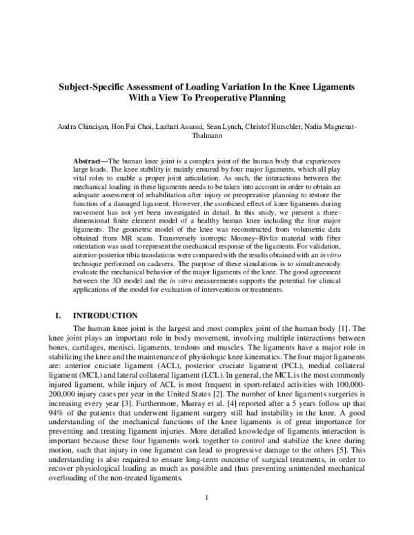 (PDF) Subject-specific assessment of loading variation in the knee ...
