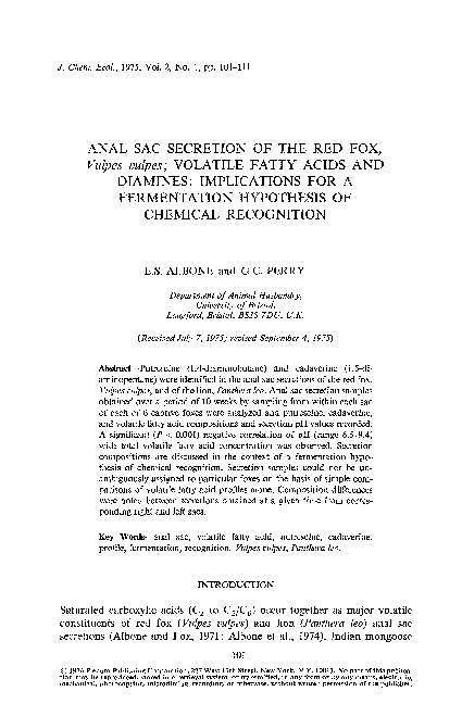 (PDF) Anal sac secretion of the red fox,Vulpes vulpes; volatile fatty ...