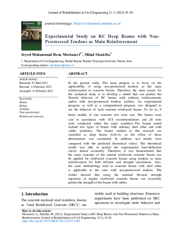 (PDF) Experimental Study on RC Deep Beams with Non-Prestressed Tendons ...