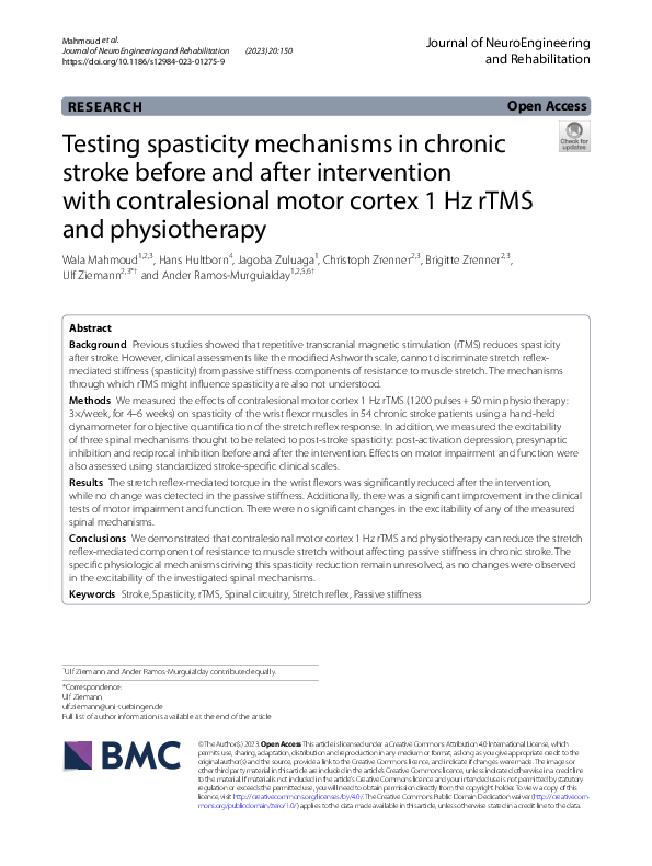 (PDF) Testing spasticity mechanisms in chronic stroke before and after ...