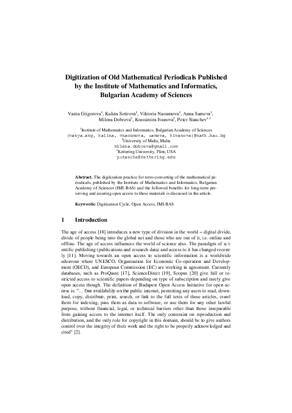 (PDF) Digitization of Old Mathematical Periodicals Published by the ...